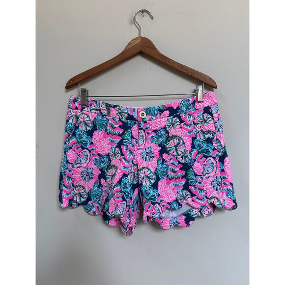Lilly Pulitzer Pants - Lilly Pulitzer Shorts Buttercup Oyster Bay Pink Navy Scalloped Hem Size 6 Preppy